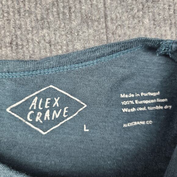 Alex Crane Shirt Tee Mens Large Blue Linen Crewneck Minimal Coastal Portugal - Picture 2 of 5